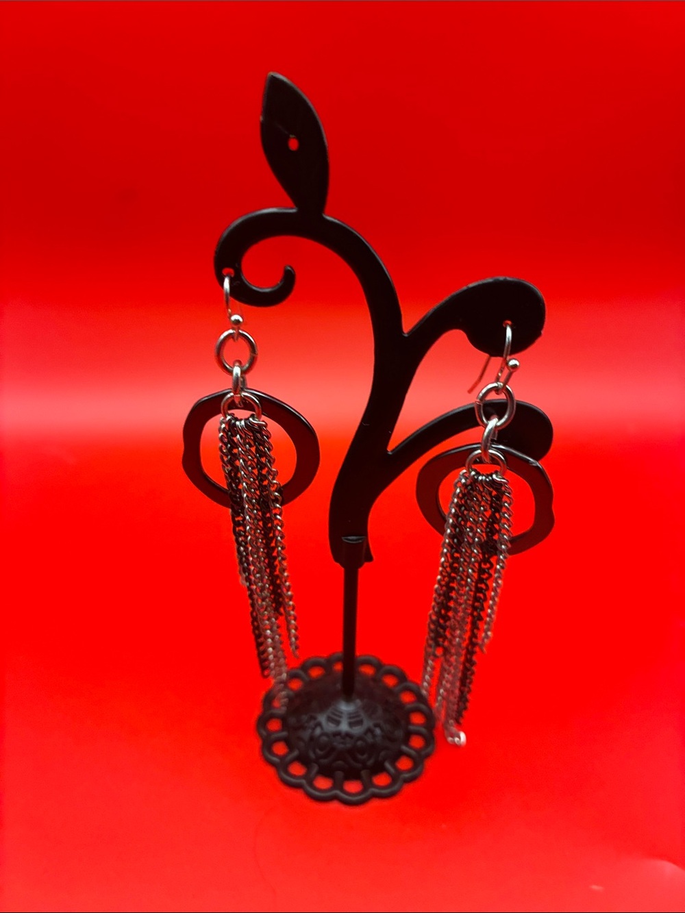 Hematite Gunmetal Chain Tassel Drop Earrings - Women Jewelry handmade